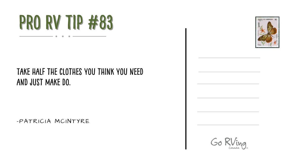 Embrace the freedom and simplicity of camping with less stuff and enjoy the natural world around you.

Thank you Patricia!

#ProTipTuesday #GoRVingCanada #RVLife #RVLifestyle