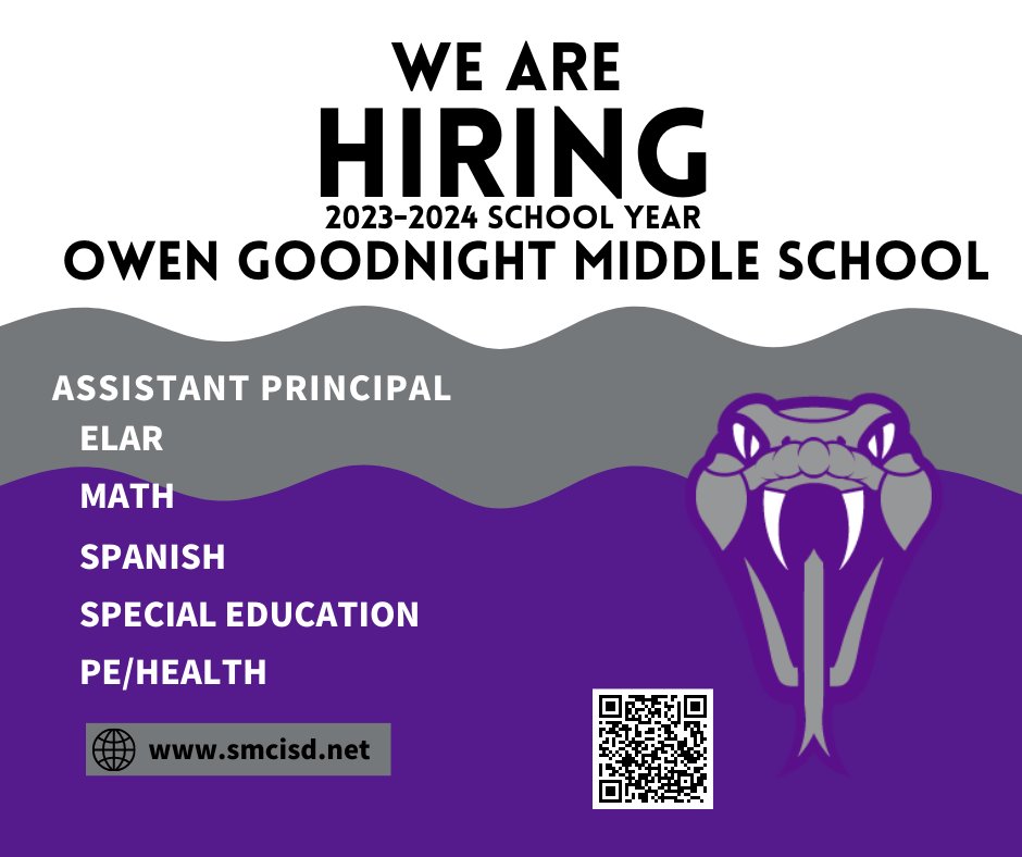 We are hiring! Come join the Goodnight Team! #SanMarcosCISD
