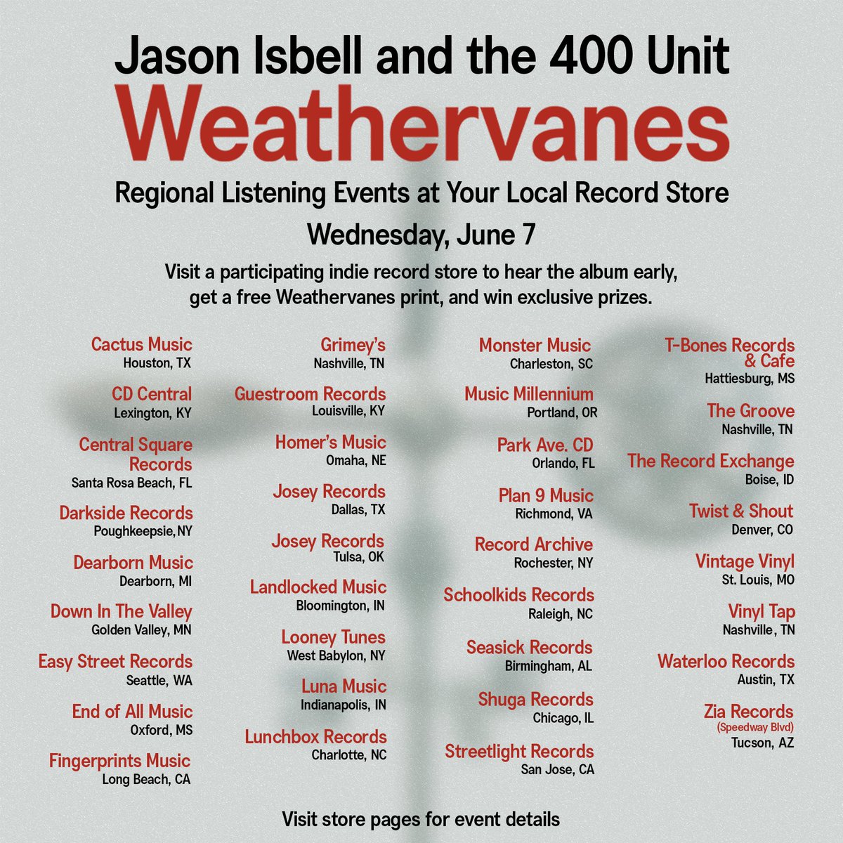Can’t wait until June 9th to hear the new album? On Wednesday June 7th you can visit a participating local record store to hear #Weathervanes in its entirety before the official release.