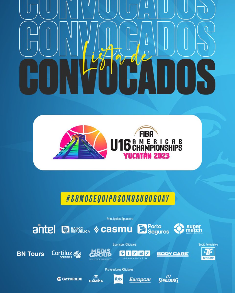 fubbuy's tweet photo. 🇺🇾 𝗖𝗢𝗡𝗩𝗢𝗖𝗔𝗗𝗢𝗦  

✍🏼 Ellos son los elegidos por 𝐌𝐚𝐫𝐜𝐞𝐥𝐨 𝐂𝐚𝐩𝐚𝐥𝐛𝐨 para disputar el PreMundial FIBA Americas U16. 

#SomosEquipoSomosUruguay https://t.co/cp8qhWppSs
