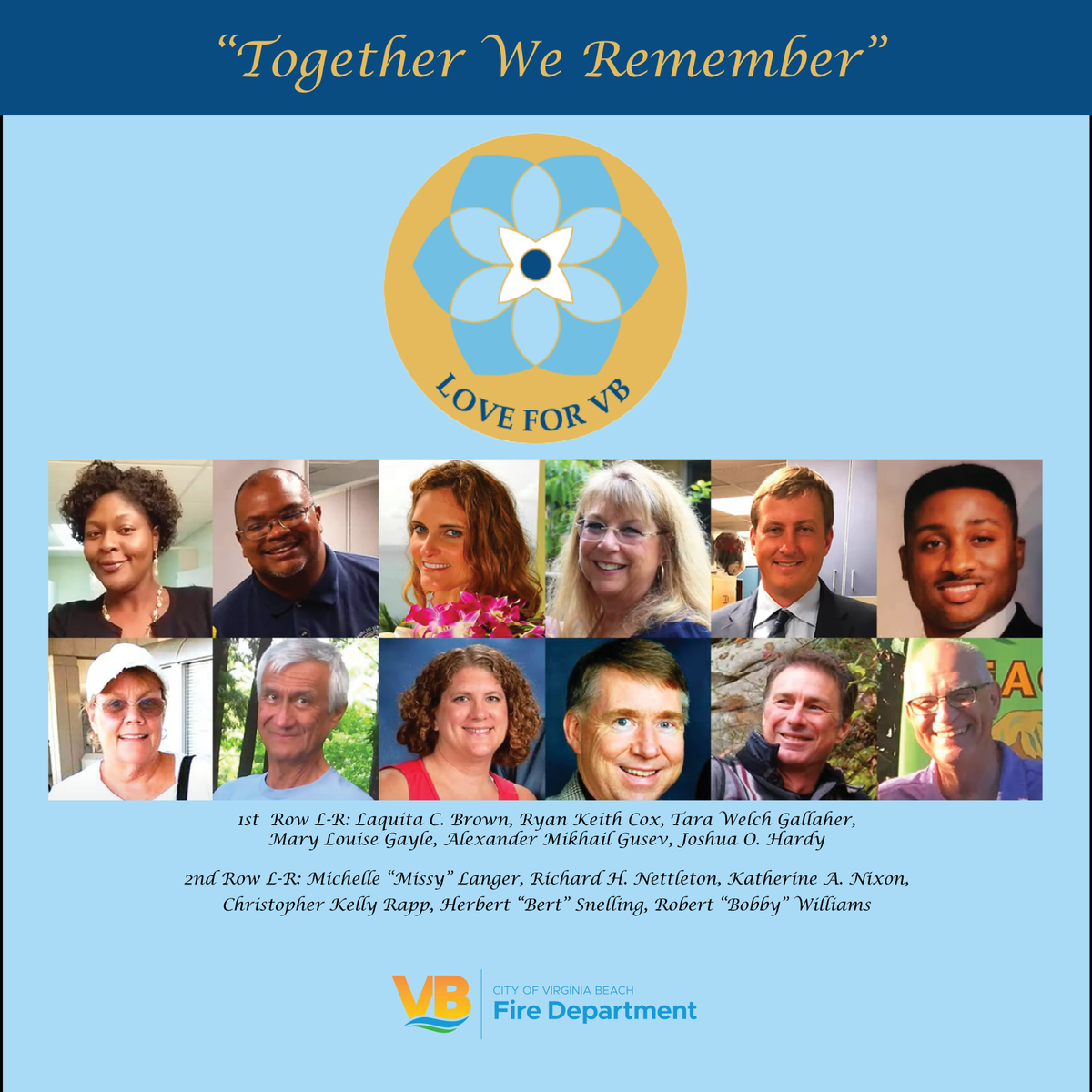 VirginiaBeachFD's tweet image. Today we remember &amp;amp; honor our dear friends &amp;amp; colleagues who perished May 31, 2019. We will not forget their names, their faces, or the impact they had on our lives. Moment of silence at 4:06 p.m. Remembrance ceremony 8 p.m., City Hall. bit.ly/3N6WPFH #VBStrong