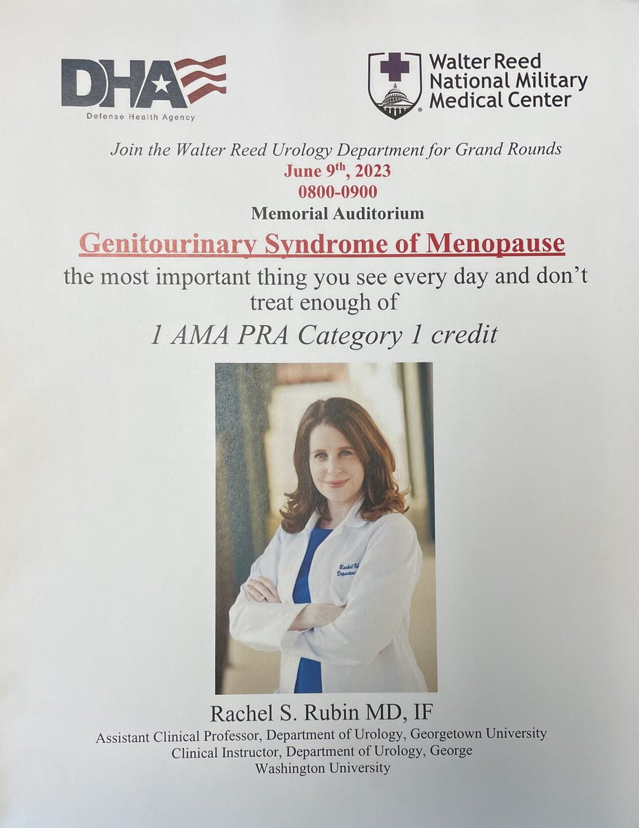 Excited to host our VP for Urology June 9 at @WRBethesda  <a href="/drrachelrubin/">Rachel S. Rubin, MD</a>  open for anyone that sees and manages female patients! CME provided. #GSM #womenshealth #residenteducation
