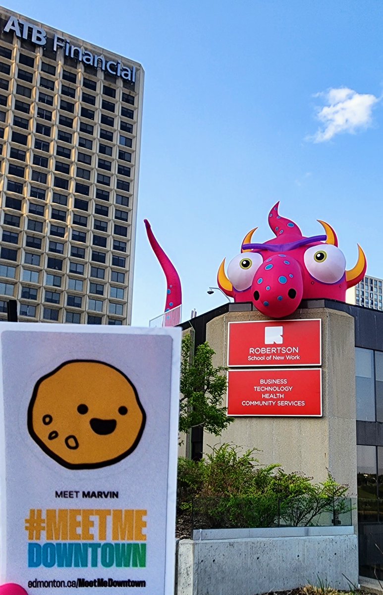 CityofEdmonton's tweet photo. Marvin wants you to check out whimsical art installations from around the world #yegDT this week! #MeetMeDowntown for #DTSpark, take a photo and be entered to win a $100 @edmontondtwn gift card! Details: https://t.co/vbWzshMdV4 https://t.co/VfIpBiyD3f