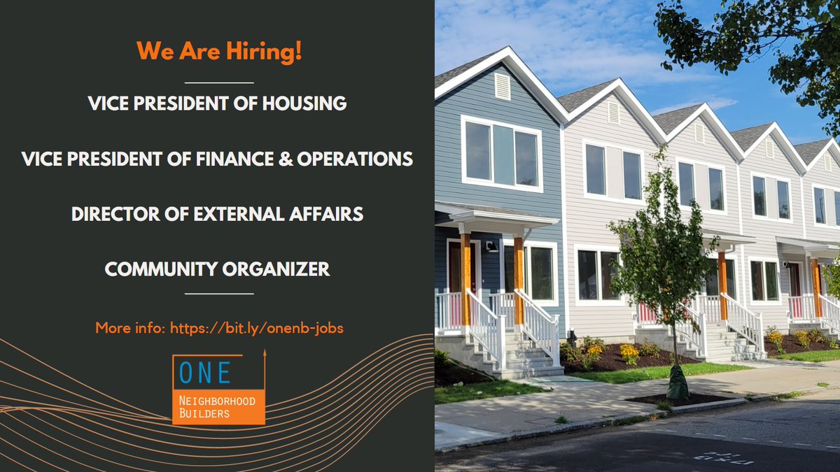 1_neighborhood's tweet photo. Looking for a rewarding career in community development? ONE|NB is hiring! Openings in: Housing, Finance, External Affairs, and Community Organizing. Apply today at https://t.co/pW3UcVsOst https://t.co/e5l1vapREF