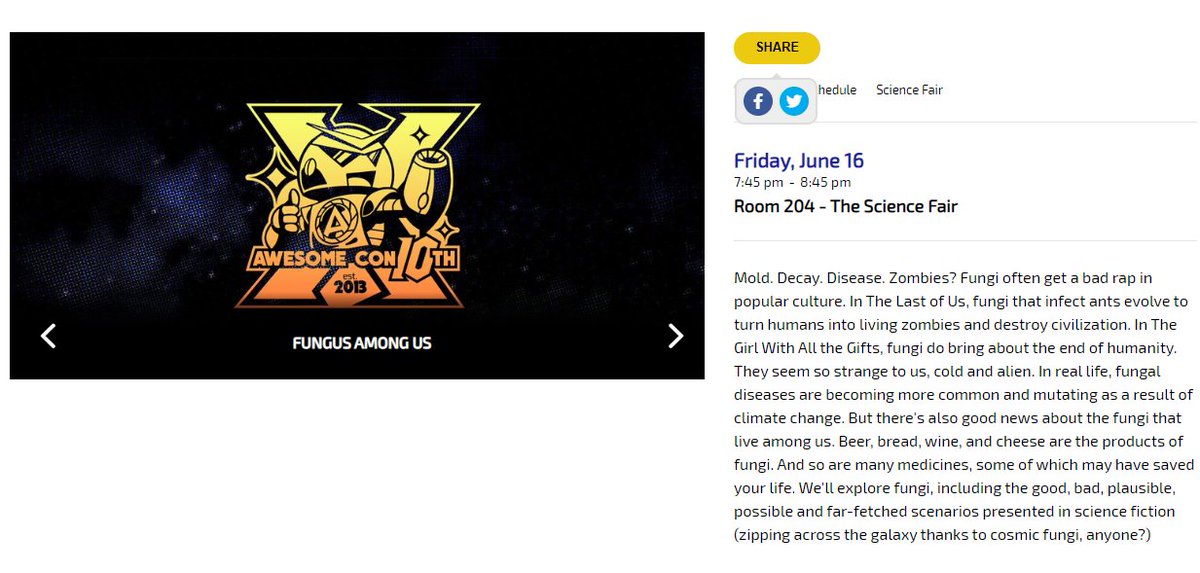 Get your tickets and join <a href="/MycoWDC/">MAWDC</a>  and myself for the "Fungus Among Us" panel on Friday, June 16, 7:45-8:45.
We will talk about fungal zombies, reality and fiction of mind control in the natural world. See you there! #mycotwitter #mushroomlover awesome-con.com/programming/#/…