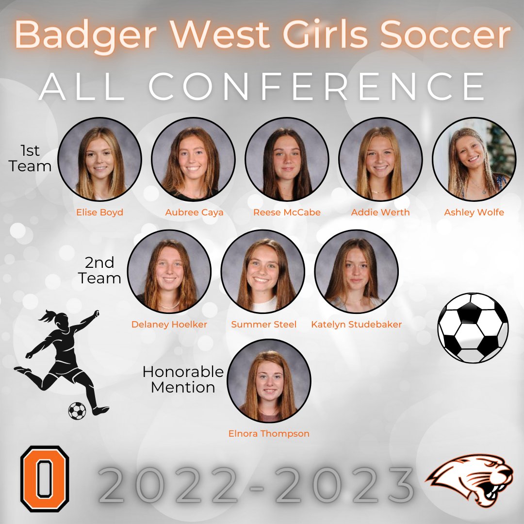 Congratulations to our Girls Soccer players who were recently named to the Badger West Conference - All Conference Team! 🧡🖤⚽️ #OregonAchieves