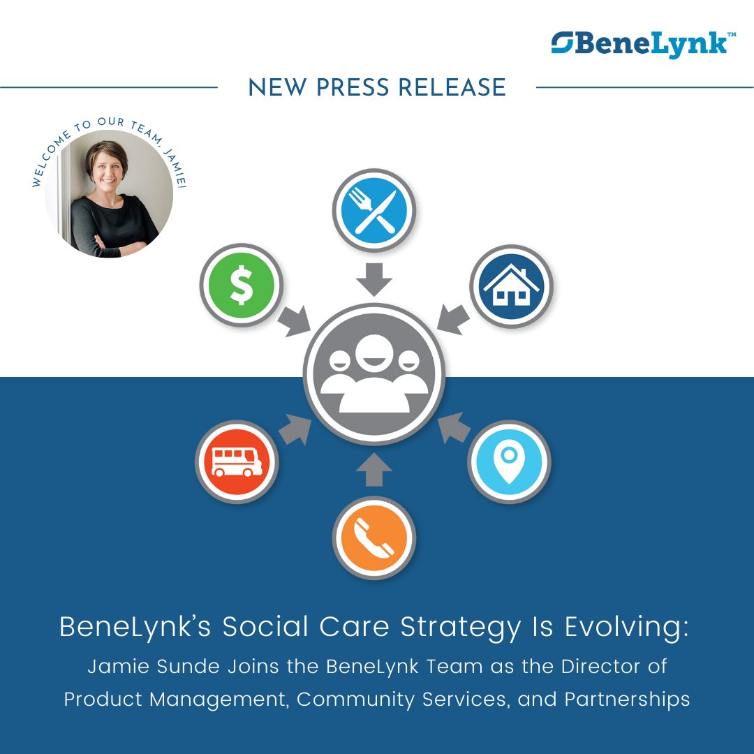 BeneLynk's tweet photo. NEW PRESS RELEASE! Read more about the evolution of our social care initiatives and the addition of Jamie Sunde to our team by checking out our press release here: https://t.co/pWLwKJUFFN #cbo #community #partnerships #socialcare https://t.co/feZ7sac8DS