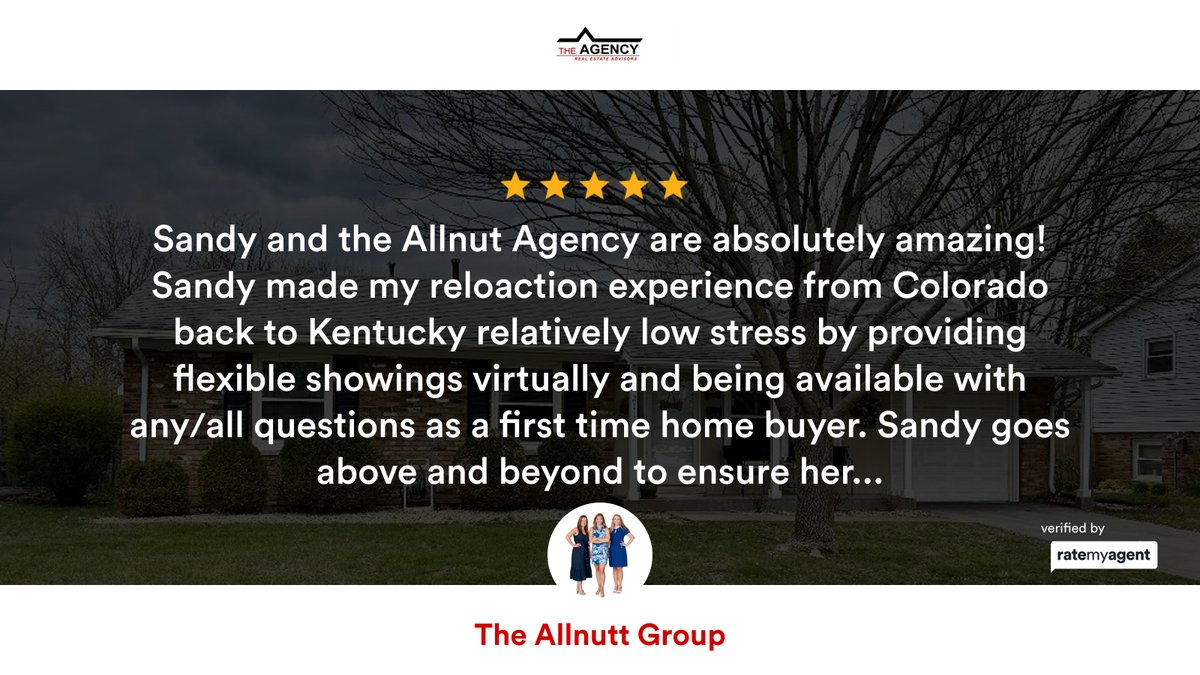 SandyAllnutt's tweet photo. Our team’s latest RateMyAgent review in Lexington-Fayette
 198211
https://t.co/AGmn7XfN0J

...
#ratemyagent #realestate #The_Agency_KY https://t.co/s7ppXbxtZU