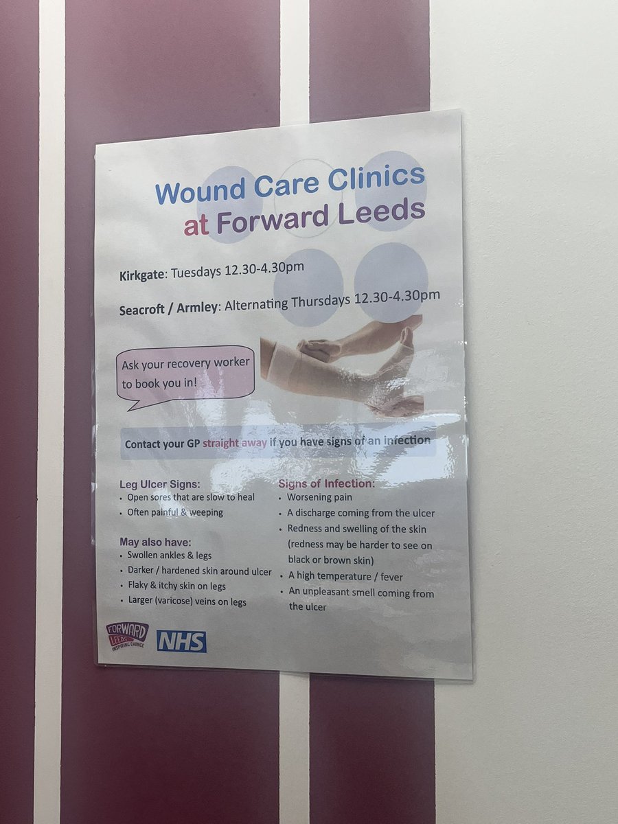 One of my team put together this fantastic poster to highlight support at @forwardleeds from @LCHNHSTrust & to educate about wound signs & symptoms. Simple but effective way to raise awareness 🙏🏻 #woundcare #inclusion #jointworking