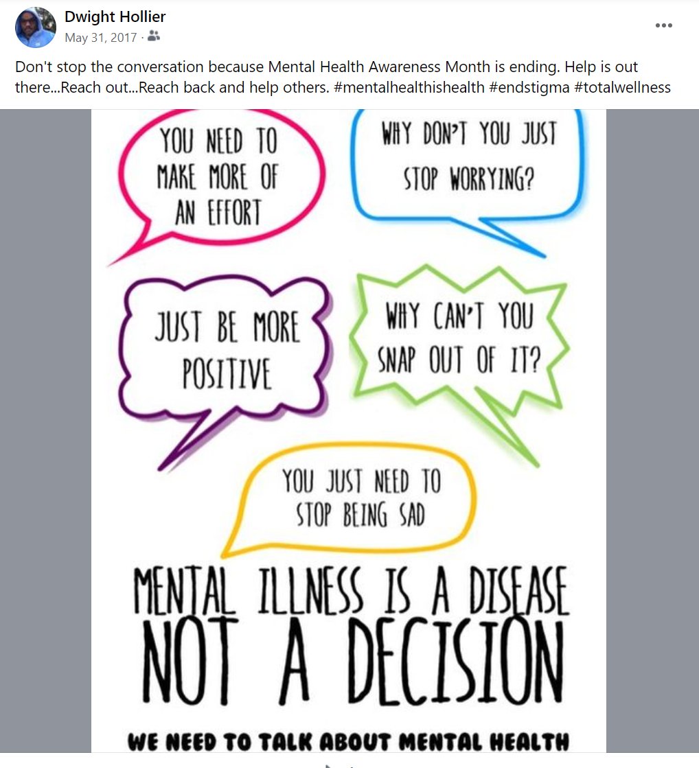 #Repost Don't stop the conversation because Mental Health Awareness Month is ending. Help is out there...Reach out...Reach back and help others. #mentalhealthishealth #endstigma #totalwellness #EvenCounselorsNeedCounseling