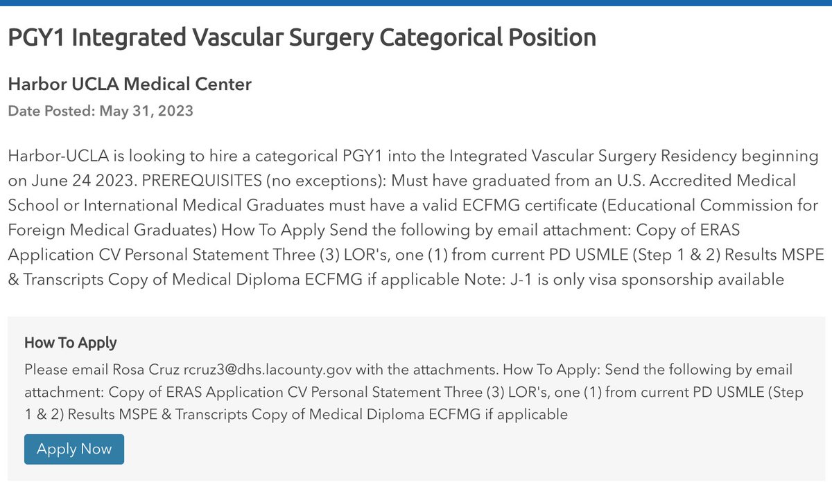 PGY-1 Integrated Vascular Surgery Categorical Opening Harbor UCLA Medical Center Posted: May 31, 2023 apds.org/education-care… #InsideTheMatch #MedTwitter