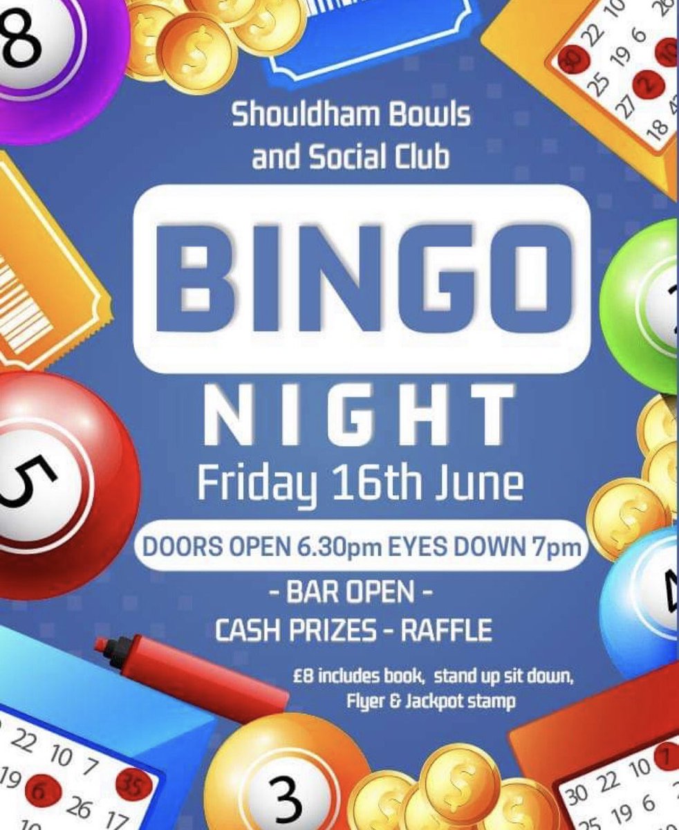 Not long now until we are back for bingo. 

Friday 16th June 

Who’s excited ?? 

I know we are 🤩🤩🤩

Please like and share to, let’s makes this the biggest bingo event yet 

#bingo #shouldham #kingslynn #swaffham #downhammarket #lawnbowls #bowls #norfolk