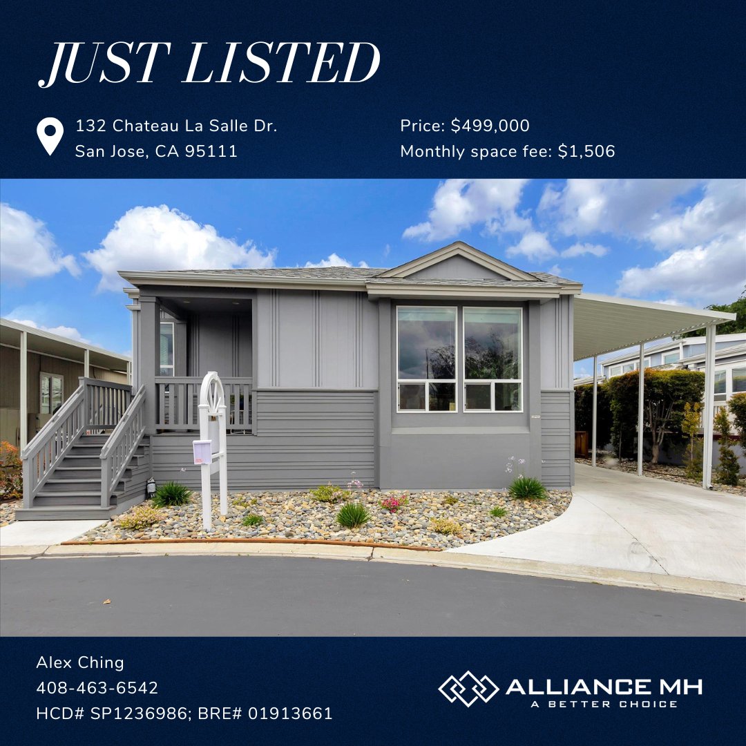 AllianceMH's tweet photo. BACK ON THE MARKET — CHATEAU LA SALLE #132

132 Chateau La Salle Dr., San Jose CA 95111

Price: $499,000
Space Rent: $1,506 / MO
Link: https://t.co/BX6V6fIS6o https://t.co/YmfBiGptlj