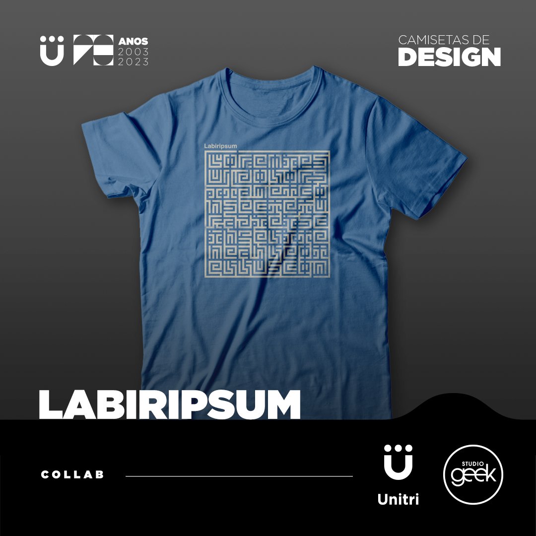 unitridesign's tweet photo. Explorando o conceito de forma e função, a estampa "Labiripsum" apresenta de forma divertida um design geométrico, inspirado em labirintos e caminhos formados pelo famoso preenchedor de textos Lorem Ipsum.

Confira todos os modelos: https://t.co/3Li9AKptyp https://t.co/5VWjs41WDu
