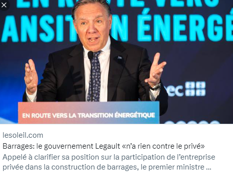PaulPlamondon's tweet photo. René Lévesque a consacré le début de sa carrière à nationaliser les compagnies privées de barrage électrique pour que l'énergie soit une richesse qui nous appartienne. La CAQ vise désormais à défaire ce travail historique. Il est temps de s'éveiller au fait que la CAQ va plus loin que les libéraux de Charest et Couillard en matière de privatisation. 
https://t.co/OcHZv32h22