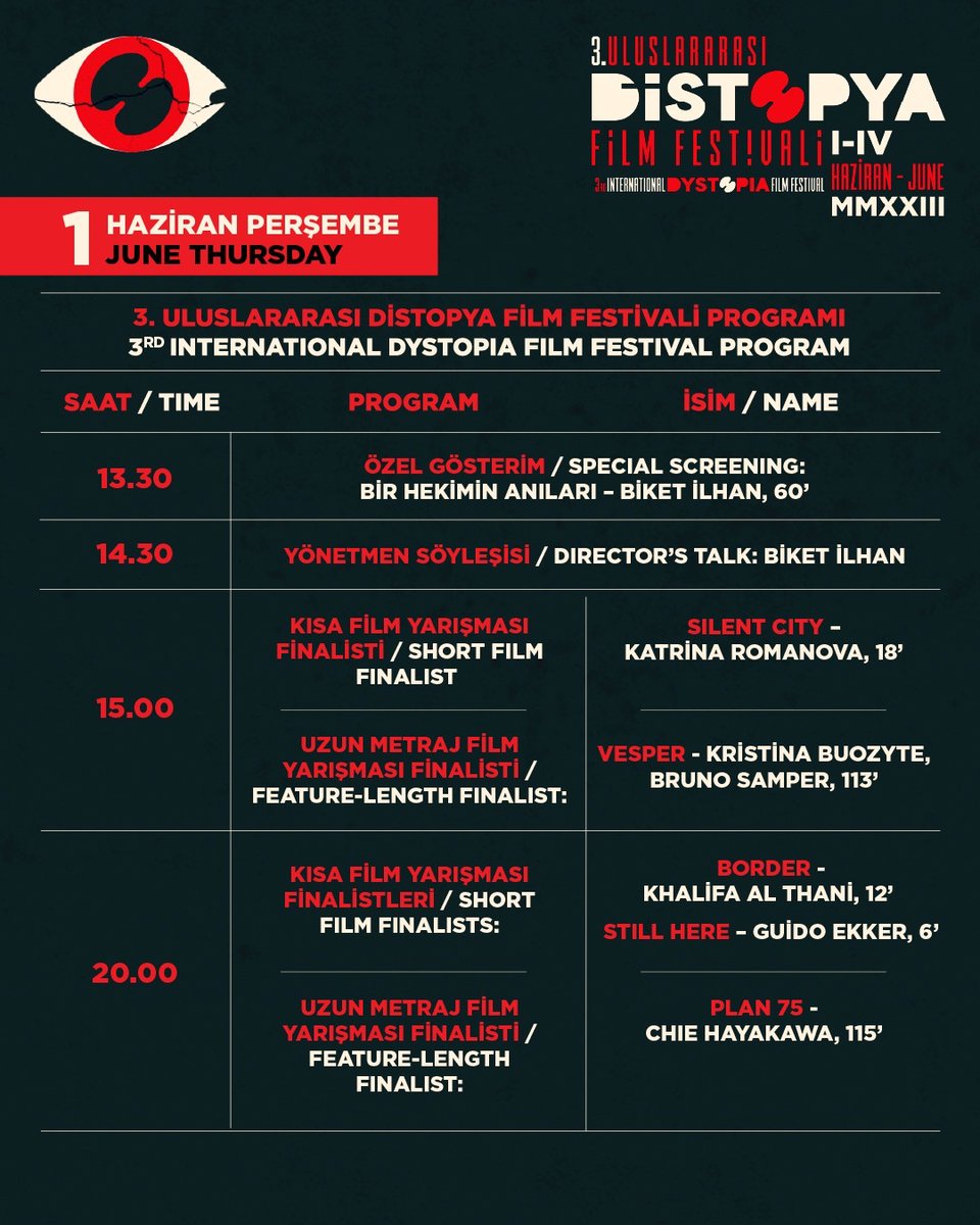 Distopyaff's tweet photo. 3. Uluslararası Distopya Film Festivali başlıyor❗️ 1-4 Haziran tarihleri arasında AKM Yeşilçam Sineması’nda gerçekleştirilecek tüm gösterimler herkese açık ve ücretsizdir. https://t.co/IQFS9JEL4u