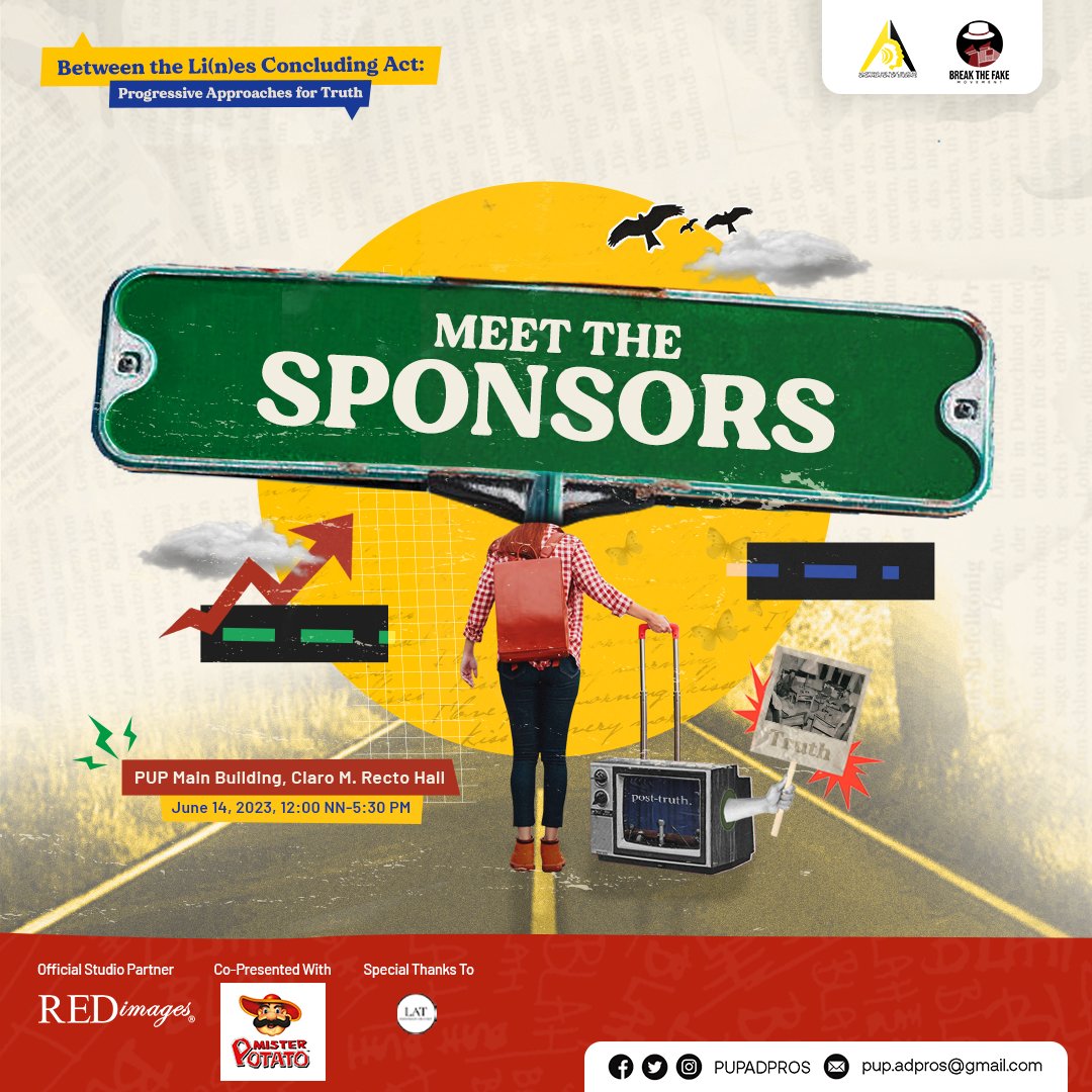 PUPADPROS's tweet photo. Meet the Sponsors of the "Between the Li(n)es Concluding Act: Progressive Approaches for Truth"!  
 
#BTLConcludingAct
#ADPROSxBreakTheFake 
#CriticalADPR
✍️: Shaeka Pardines 
🎨: Alliah Alberto https://t.co/vEastlSZSQ