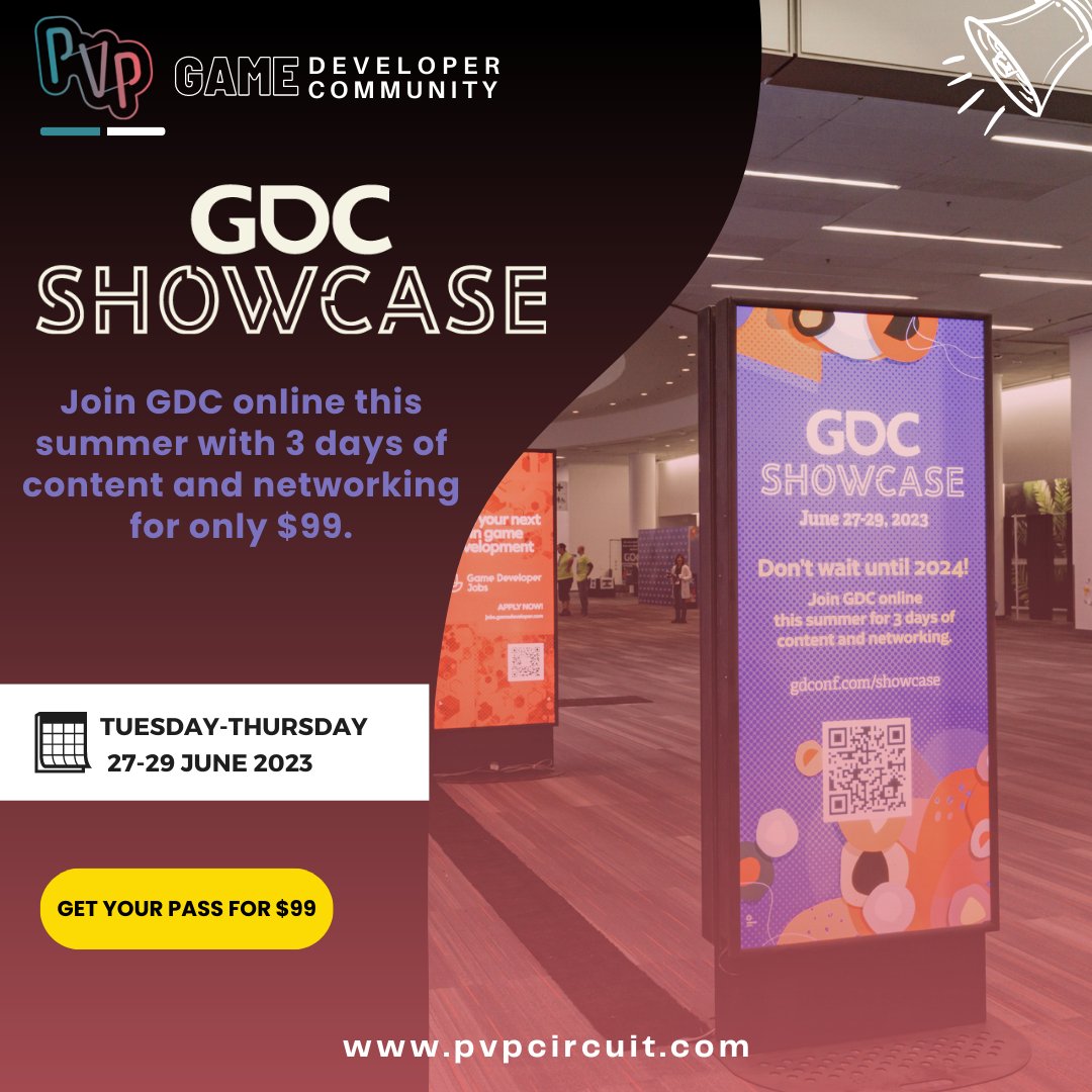 🌟Get ready for the ultimate game dev experience at GDC Showcase! Don't miss out on this global gathering of game-changers!🎮✨

#GDC2023 #PvPCircuit #GameDevelopers #gamedevelopment #GDC #vancouvergames #canadiangamedevs #gamerlife #IndieGameDev #GDCShowcase #gamedevtips #unity