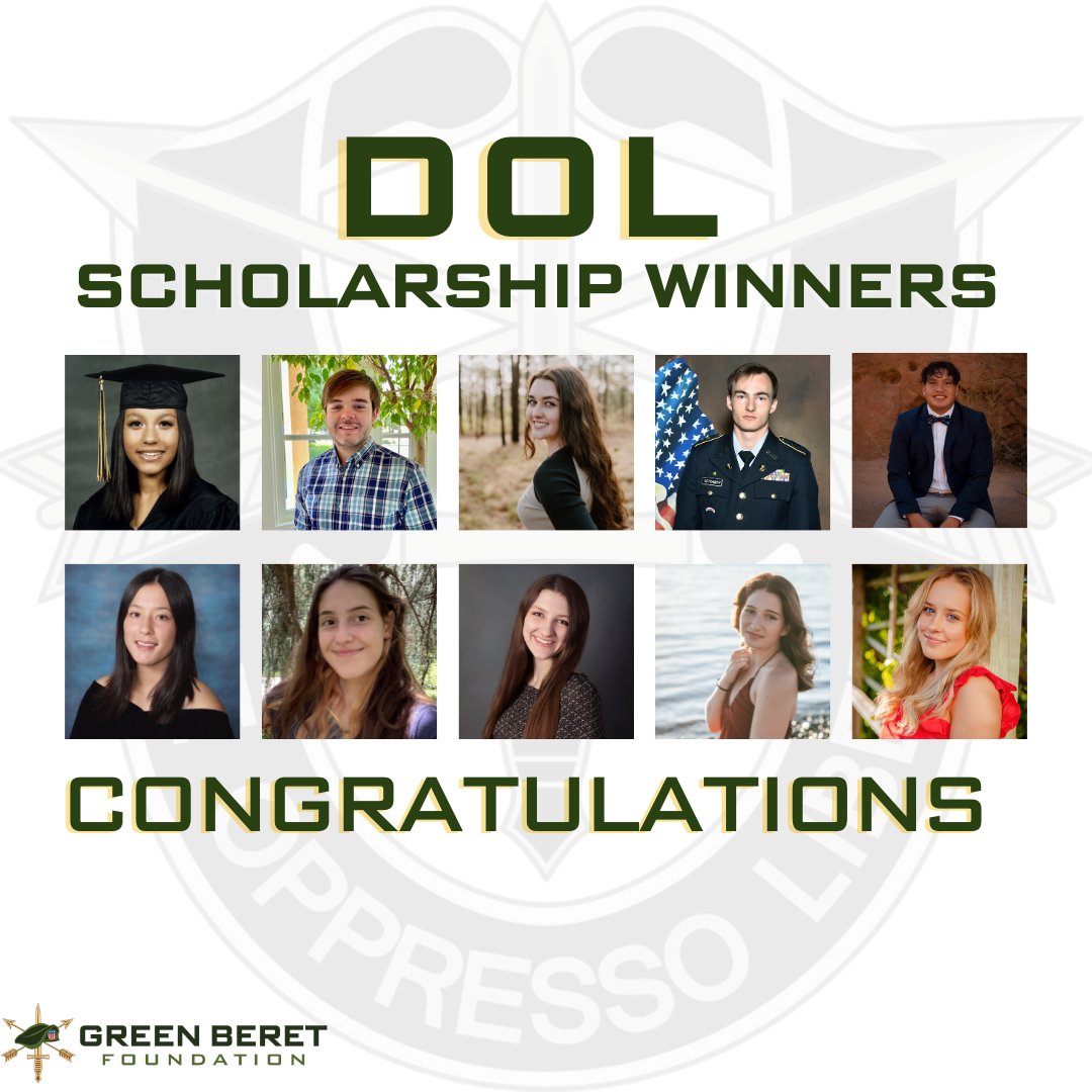 Congratulations to our DOL Scholarship Winners! 🎉
The DOL Scholarship is awarded to children of Green Berets pursuing their undergraduate degrees. #scholarship #greenberetfoundation #deoppressoliber #specialforces #greenberet