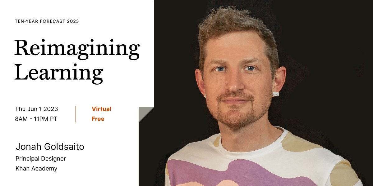 Immerse yourself in the #future of #education as part of <a href="/iftf/">Institute For The Future</a>'s Ten Year Forecast.

I'll talk about the very cool #AI explorations we're launching <a href="/khanacademy/">Khan Academy</a>

🔥 It's TOMORROW!
🔥 And it's FREE – Grab a ticket!
iftf.org/events/iftf-te…

#equitablefuture #edtech