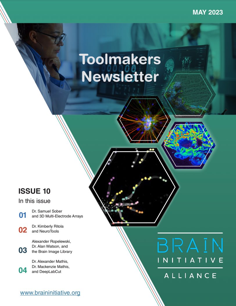 The BRAIN Initiative Alliance (BIA) has just released its second Toolmakers Newsletter of 2023. Highlights include: 3D Multi-Electrode Arrays, NeuroTools, the Brain Image Library, and DeepLabCut tinyurl.com/yed5azx9 #studyBRAIN
