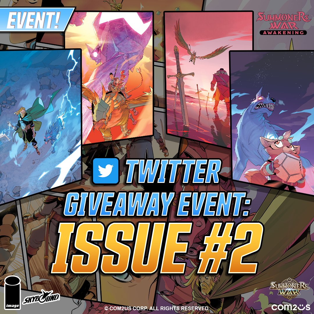 Summoners War: Awakening Issue #2 Giveaway Event😮

To Participate: 
-Like the Twitter Event Post
-Retweet Event Post
-Fill out this Google Survey 
 bit.ly/swawakeningiss…

Schedule:
May 31st - June 7th 11:59 am PDT

#SummonersWar #SummonersWarAwakening #Skybound #ImageComics