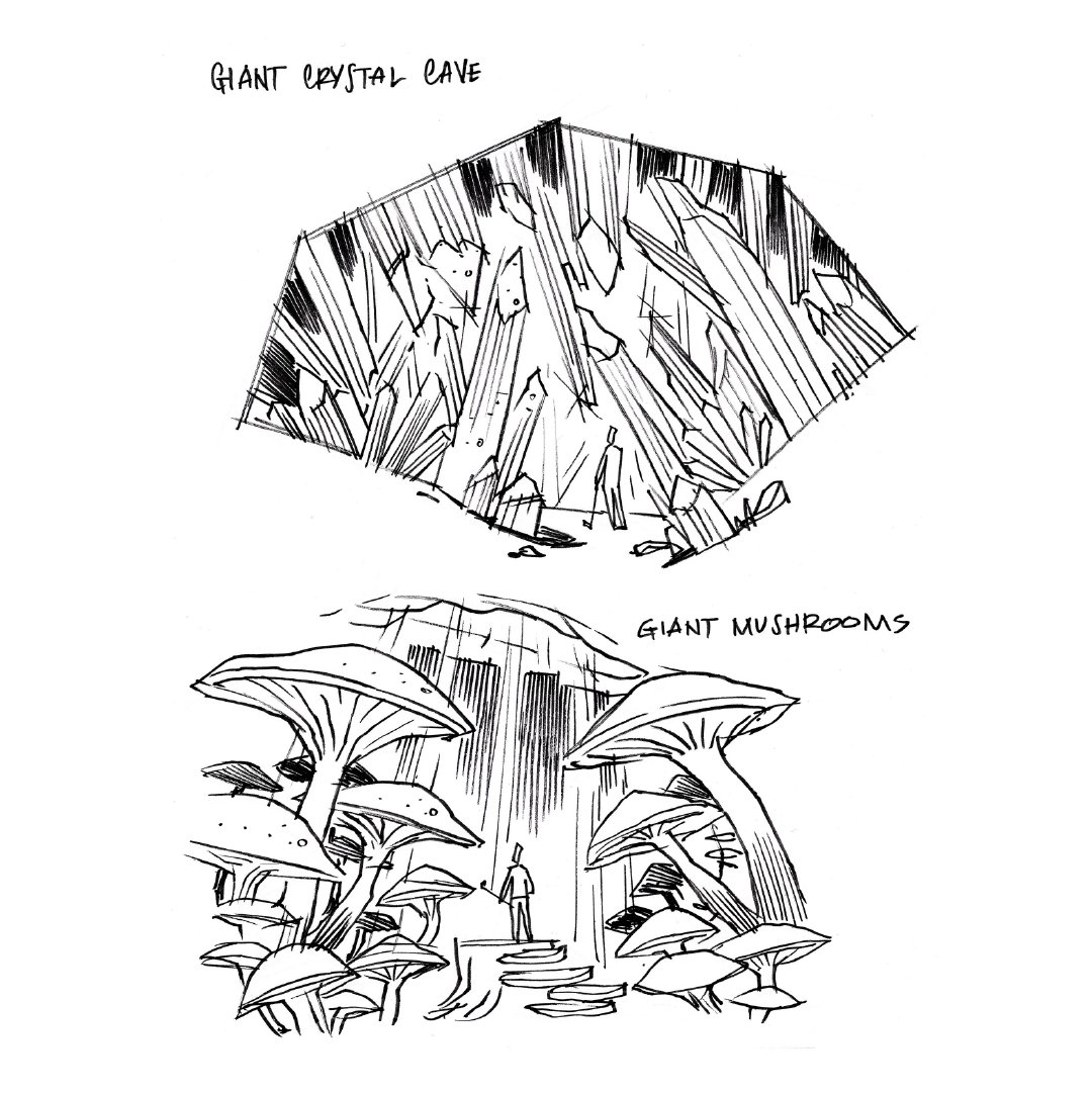 Time to get the Journey to the Center of the Earth hype train going! Check out these early concepts for the Mushroom Forest and Crystal Cave.