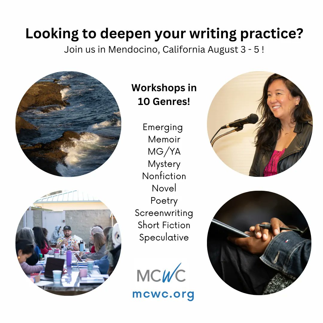 We have a few spots left for our August conference in Mendocino, California! Grab yours before registration closes on June 30! #writersoftwitter #WritingCommunity #writinginspiration #writinglife #writerslift #specfic #screenwriting #Mystery #memoir #novel #poetrycommunity