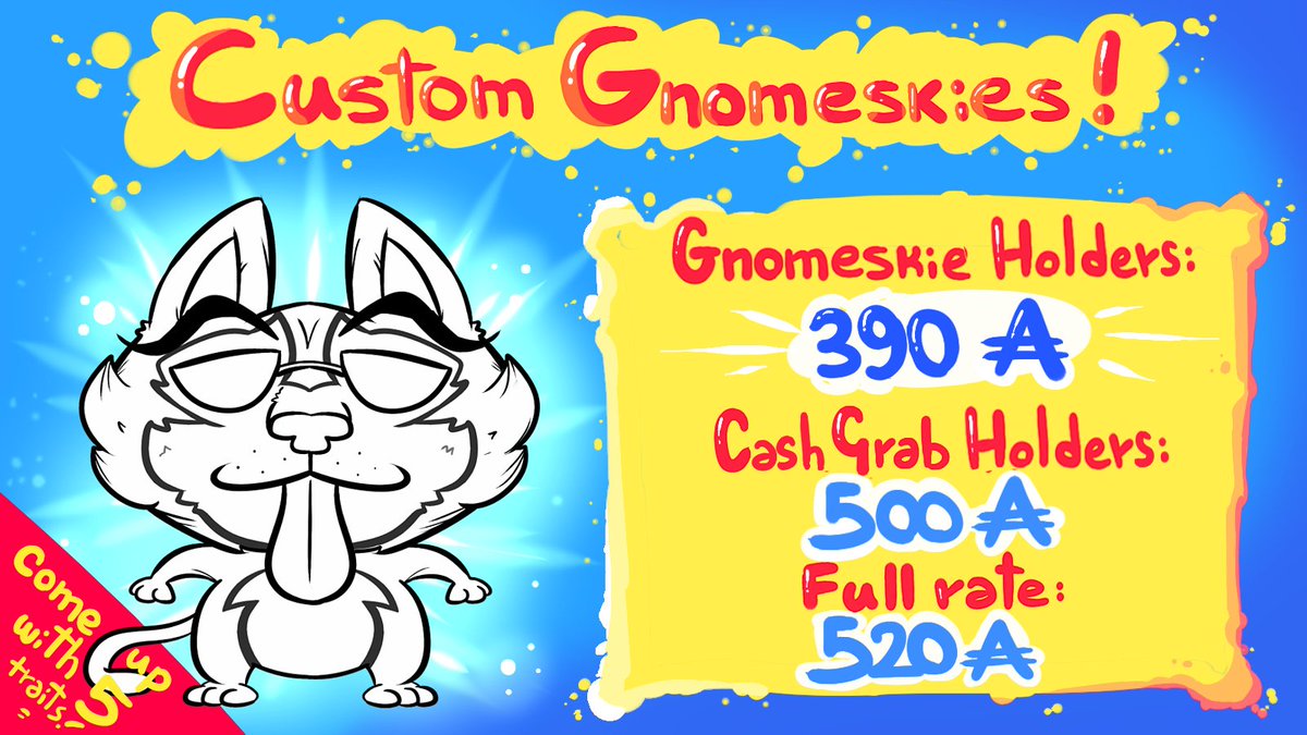 CUSTOM GNOMESKIES!🤩<a href="/hoskytoken/">HOSKY</a> 
Like &amp; RT to win one👀

Let's create 100 brand new Gnomeskies together👨‍🎨
🎨Gnomeskie holders discount
🎨Choose 5 traits: go wild!
🎨DM to get started: Twitter or Discord
🎨FULL art process video included
🎨New series, no $HOSKY multiplier
#Cardano