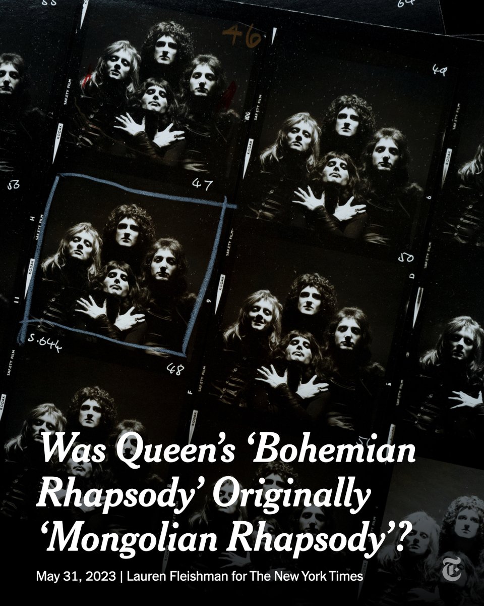 An early draft of one of rock’s best-known and strangest songs, "Bohemian Rhapsody," written by Queen’s frontman Freddie Mercury, suggests that he once considered giving the anthem a different title: “Mongolian Rhapsody.” nyti.ms/3MAOx7q