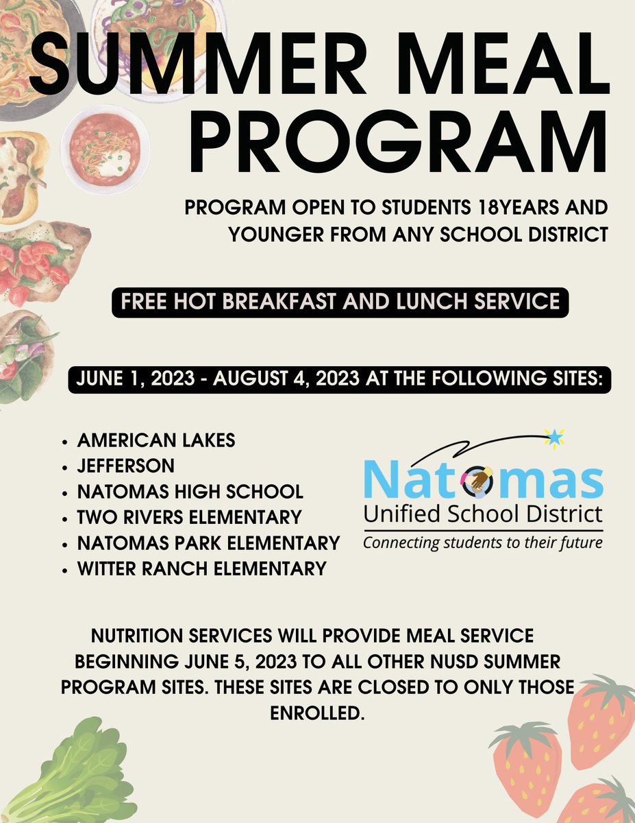 Free Summer Meal Program for students begins tomorrow. #WeAreNUSD