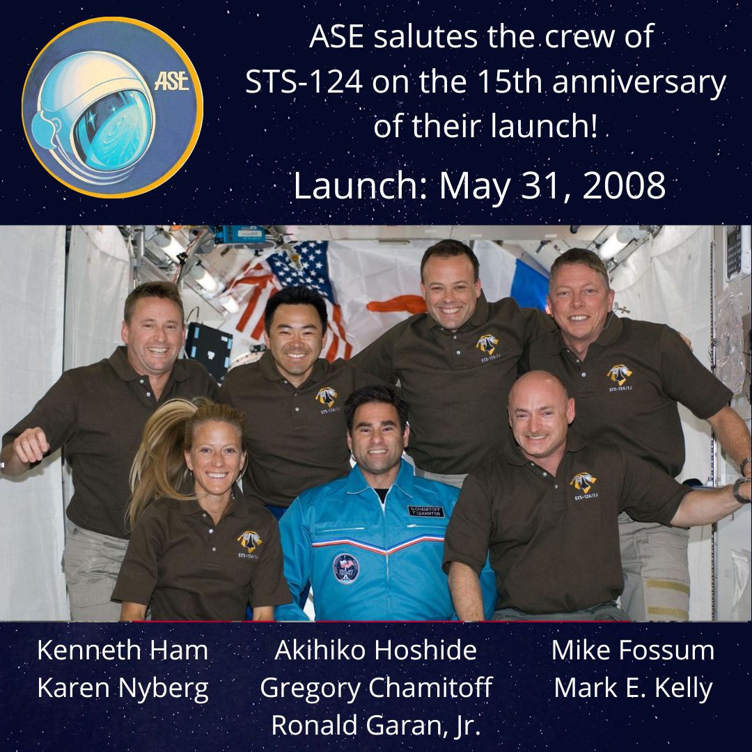 #OTD 15 years ago ✨ STS-124 launched on May 31, 2008, with ASE members Kenneth Ham, @Aki_Hoshide, @Astro_Ron, @astro_aggie, @Astro_Taz, and @CaptMarkKelly aboard!