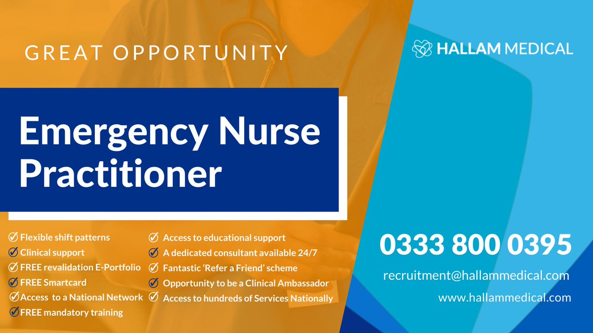 ENPs required to support with an Urgent Care Centre located in Leeds, West Yorkshire. Speak with Sadie on 0333 800 0395 or visit: ow.ly/Xwha50Ozfow #advancedpractice #urgentcare #leeds #yorkshire #healthcarejobs #healthcarerecruitment #hallammedical