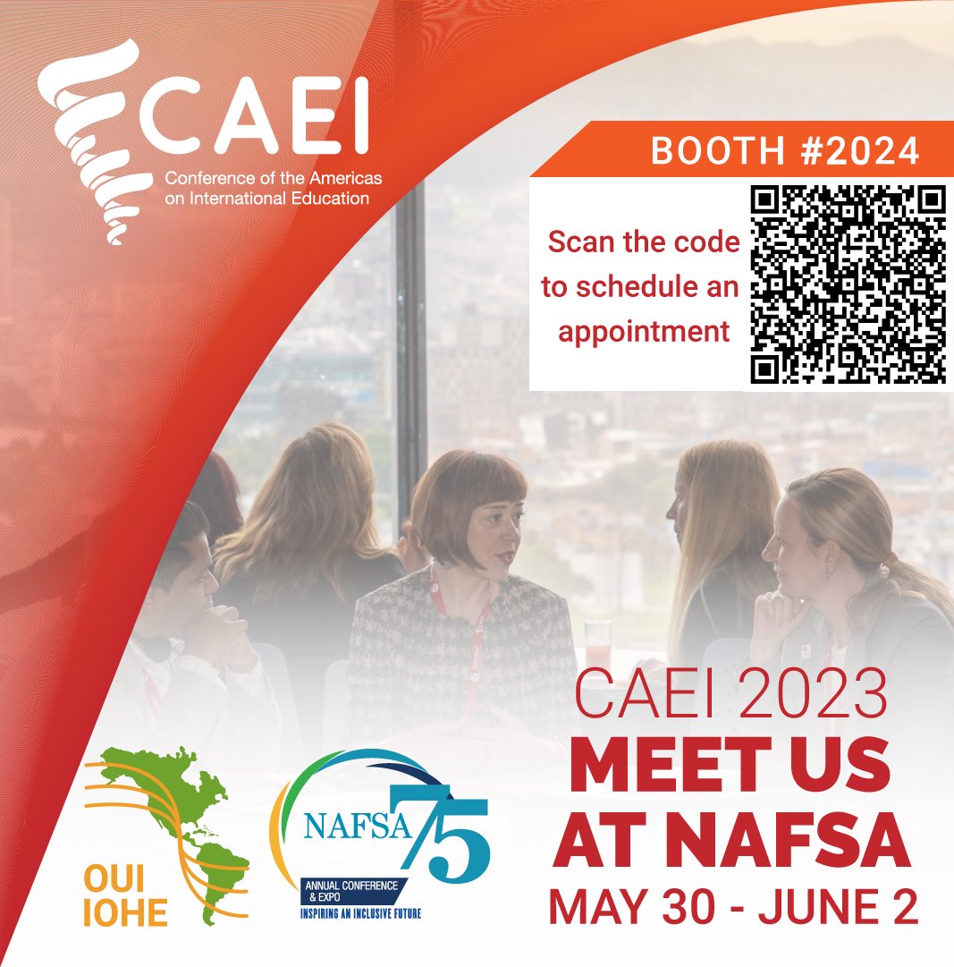 #CAEI2023
We are at NAFSA: Association of International Educators #NAFSA2023 - Come and meet with us in booth #2024 or schedule an appointment

👉 bit.ly/3C55Pod