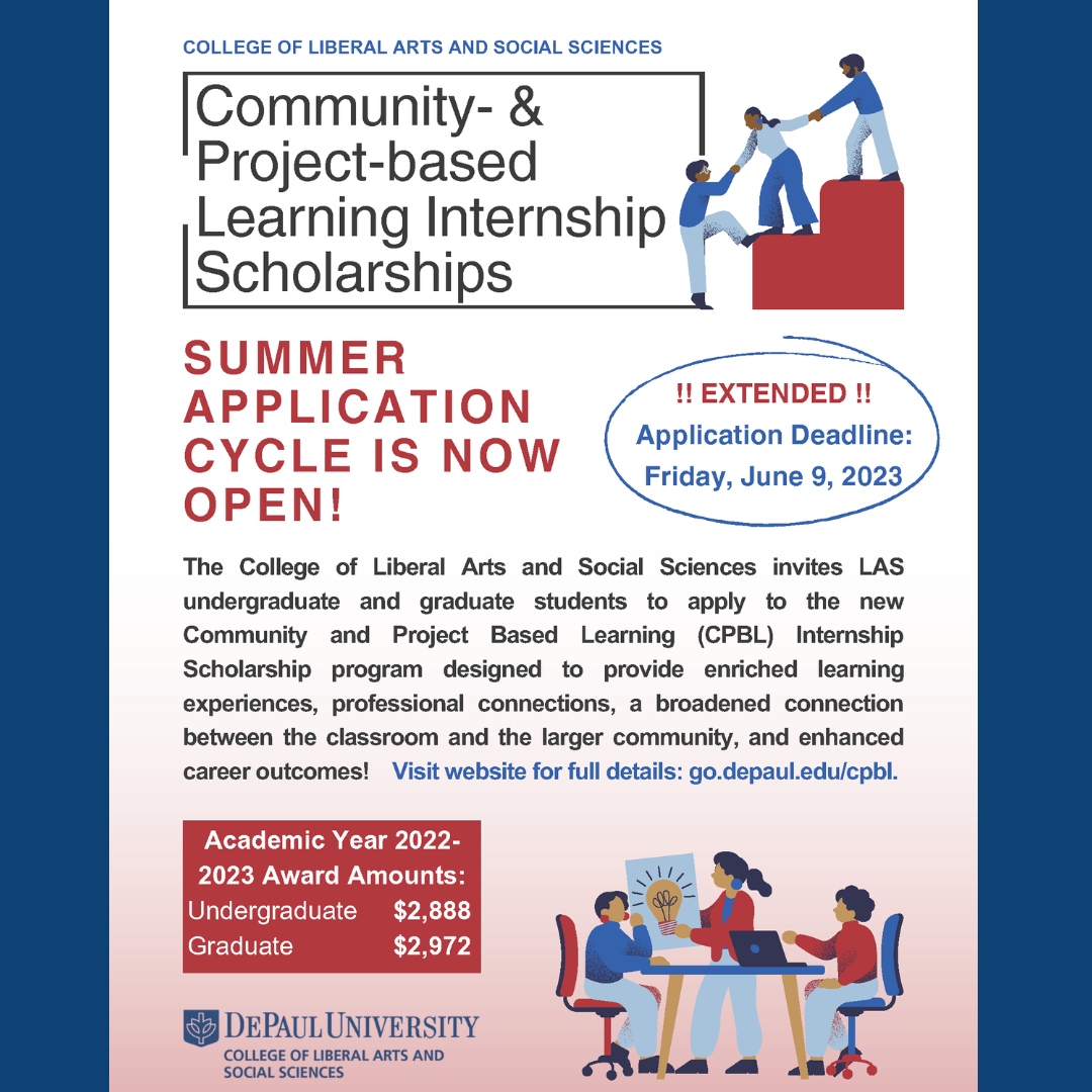 DePaulLAS's tweet photo. Deadline Extended to June 9
🔴 🔵 🔴 🔵 🔴 🔵 🔴 🔵 🔴 🔵
#DePaulLAS students, don't miss this opportunity to take part in meaningful community and project-based internships, while getting paid!
Visit: https://t.co/QYN2wccnI5 https://t.co/gRGLkoYodh