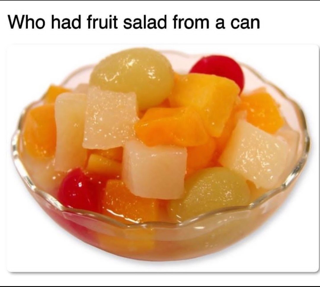 FearOfTheDuck74's tweet photo. Yup in the #80s πππ But now I find it absolutely gross π I love fruit but would rather have it fresh.
No offence to you die hard canned fruit salad lovers..but it's a nope from me lolπ€π€π€π€’ #80sstuff #nostalgia https://t.co/RNMERl4fFe