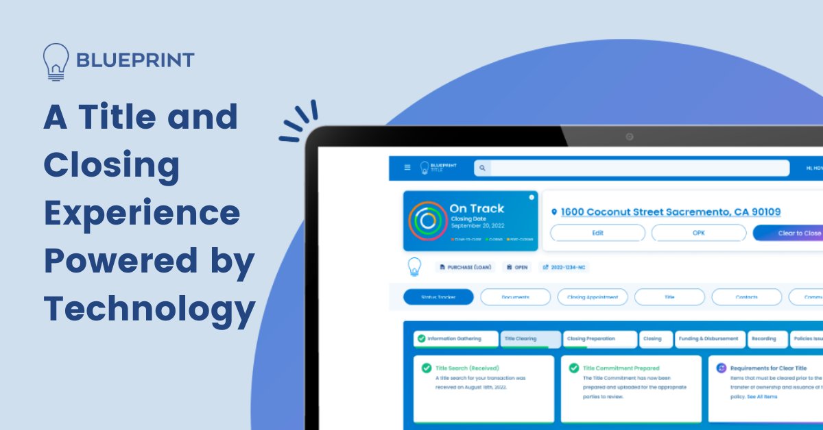 BlueprintTitle's tweet photo. Whether you’re investing in a lot of homes or scaling the next proptech, title and closing is the last thing you want to worry about. We’ve designed our experience with your team in mind. Our tools provide what they need at each step of the process: https://t.co/mnffgxSglq https://t.co/wZmo4LwBCF