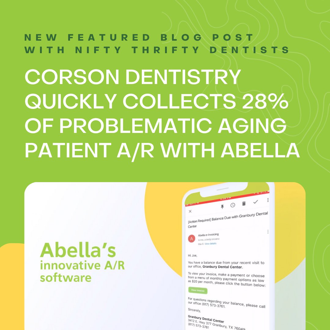 AbellaAR1's tweet photo. Discover a remarkable case study showcasing Corson Dentistry's effective solution for uncollectible patient A/R. 📈 With the assistance of Abella, they swiftly collected 28% of problematic aging ��/𝗥 balances within 60 days, totaling $70K. 🙌

https://t.co/4u8qMo8dmA https://t.co/LIK1W5FkVc