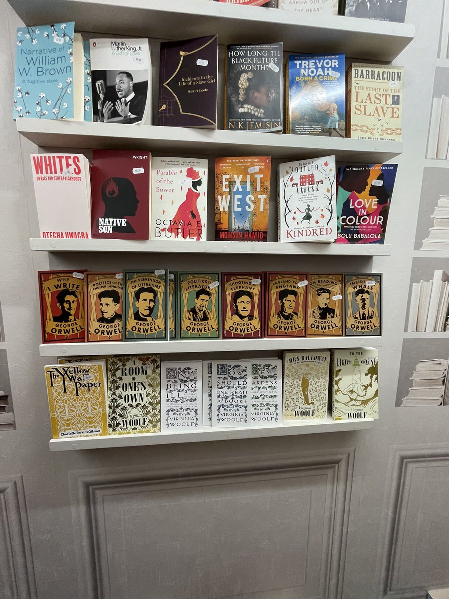 renardpress's tweet photo. Spent a very happy day today exploring the wonderful bookish kingdom of Hay – and over the moon to spy our lovely #Orwell and #Woolf editions and more… featured here so prominently by the fantastic @AddymanBooks ❤️👇🙏 https://t.co/A4VFfw4oLR