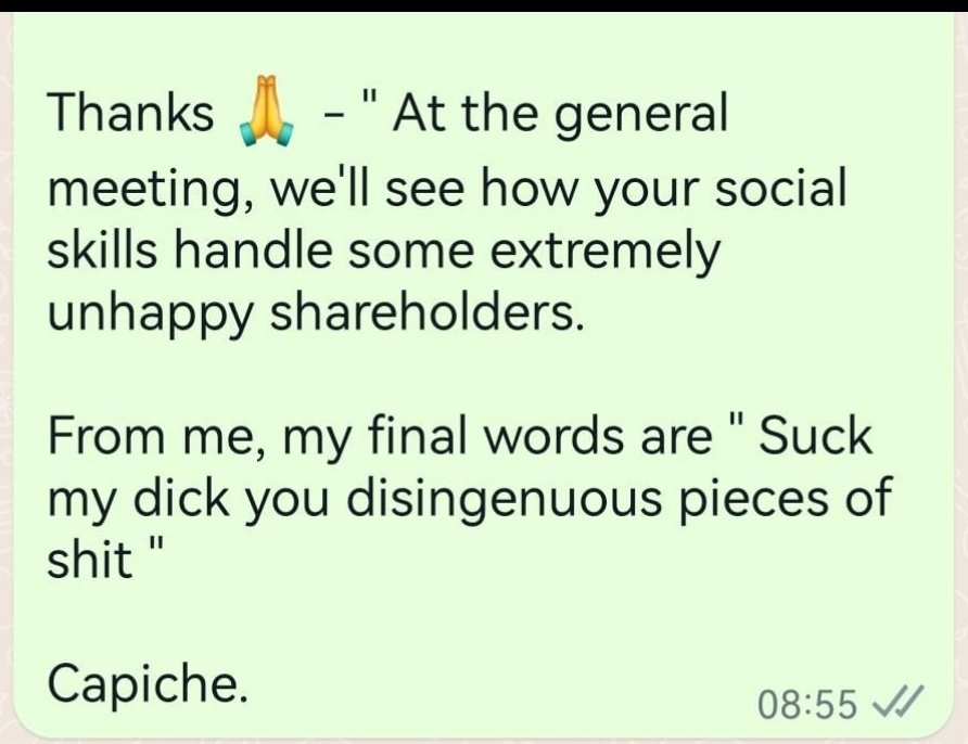 It was put to me today that an unprecedented event took place when I proceeded the Requestion request with the phrase ' You can suck my dick ' 🍆

People and fellow shareholders, I can confirm I am uncouth (it was 7am) but I'm passionate and will go to the endth degree #TMOR ✊