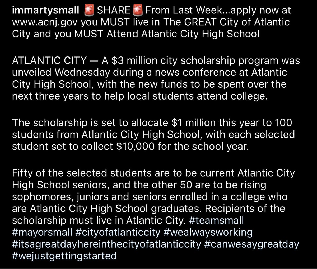 Amazing scholarship opportunity for Atlantic City students!!
