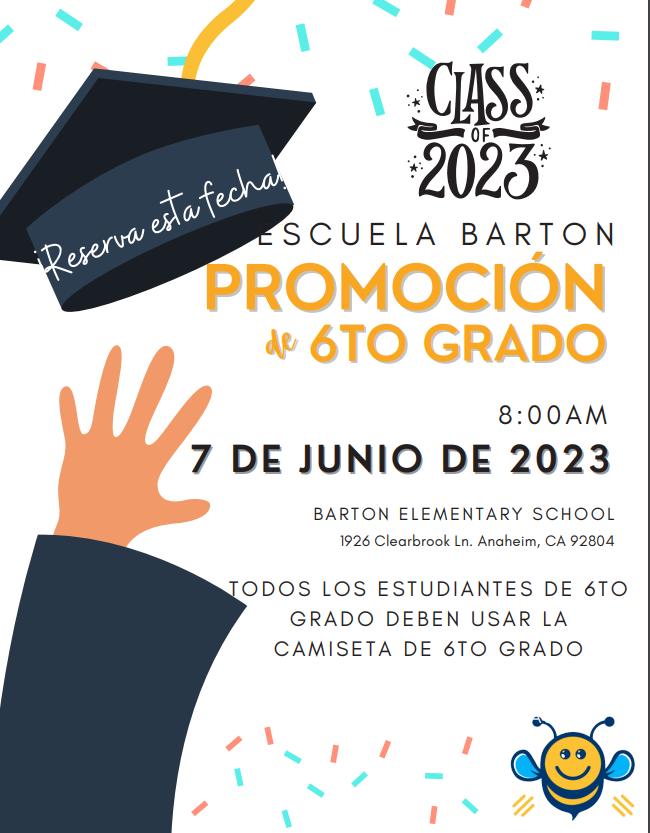 The countdown has started now! We are 7 days away from the last day of school and 6th grade Promotion Day!

¡La cuenta regresiva ha comenzado! ¡Estamos a 7 días del último día de clases y Promoción de sexto grado!