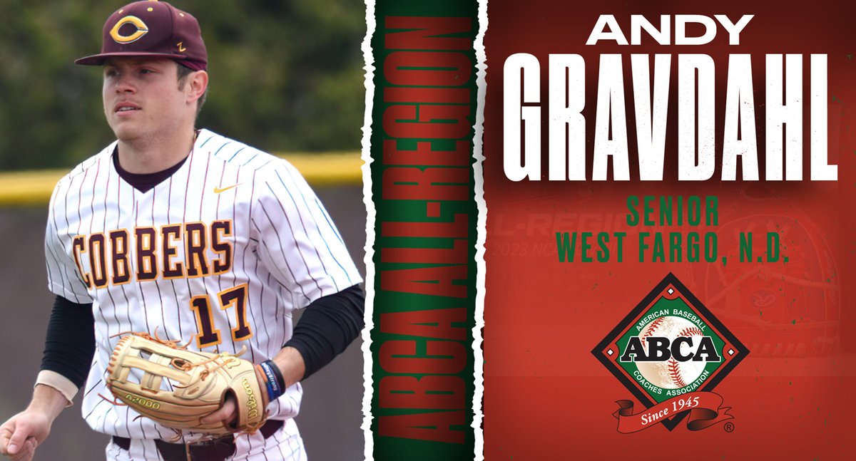 CobberSID's tweet image. Another day, another All-Region award for Andy Gravdahl. CORNGRATS on being named to the ABCA All-Region Third Team. He has now earned MIAC Player of the Year, MIAC All-Conference,  D3baseball.com and ABCA All-Region honors.  

DETAILS: bit.ly/43mheMI