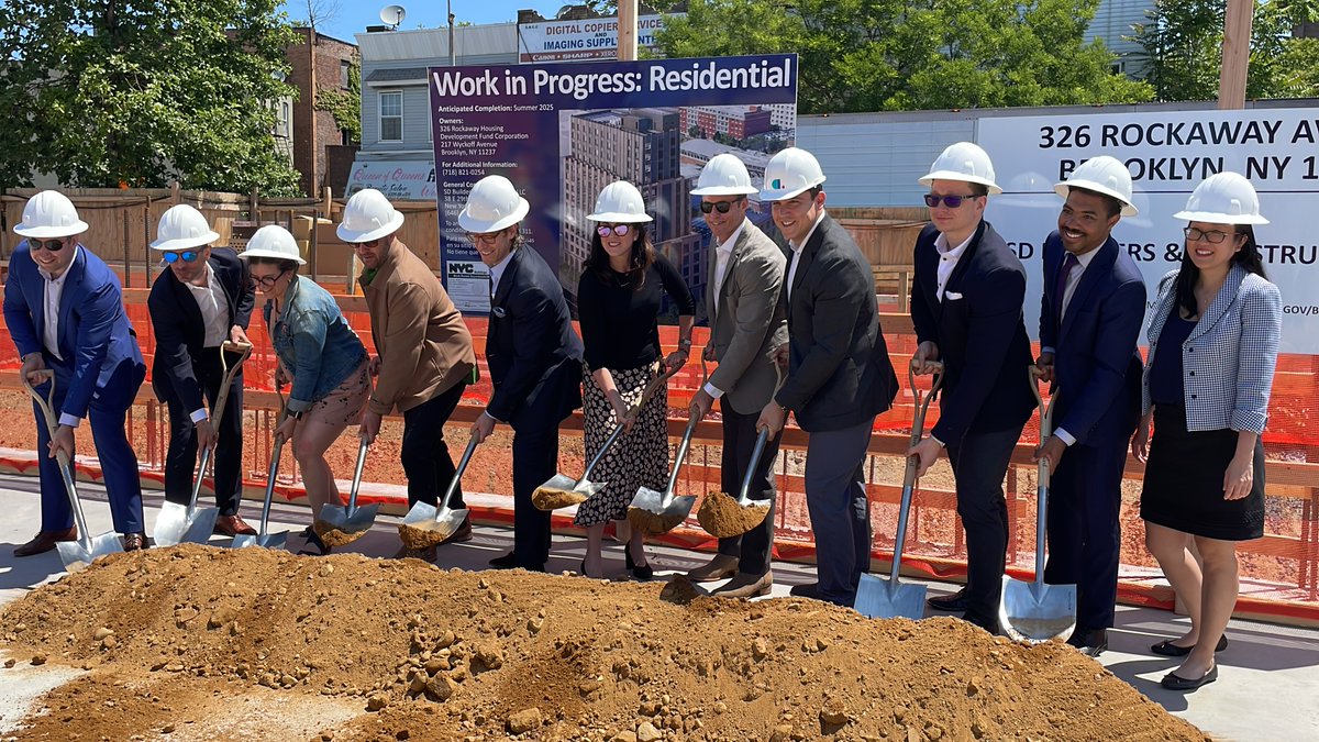 slate_property's tweet photo. Today we celebrated the groundbreaking of 326 Rockaway Ave in Brownsville, BK - one of the most sustainable supportive housing developments ever in NYC. With our partners @RiseboroNYC, we’re thrilled to be serving the Brownsville community. Renderings by @AufgangArch and OSD. https://t.co/eQ0iuvS3TV