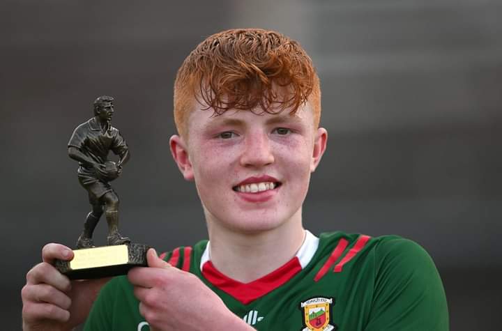 MayoGAA's tweet image. The Electric Ireland Minor Championships Player of the Week is  Darragh Beirne. Mayo retained the Electric Ireland Connacht MFC title with a win over Galway. Beirne finished with five points in all, the scores coming at key times to ensure victory. 
Well done Darragh 💪