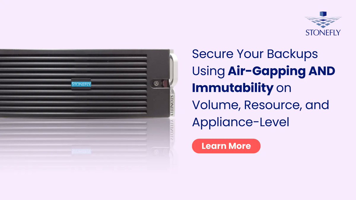 StoneFlyInc's tweet photo. Protect critical backups from ransomware attacks with air-gapping and #immutability. Our #Veeam-ready backup and DR solution provides isolated and secure #backups at volume/resource/appliance-level, protecting against editing, deletion, and modification: https://t.co/VGgeahh5tz https://t.co/HMxn0rnlxh