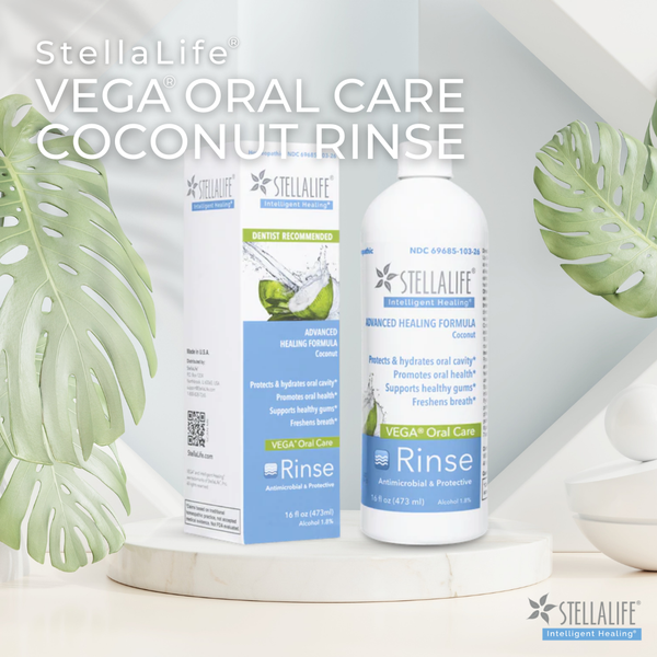 The StellaLife® VEGA® Oral Care Coconut Rinse is a natural, antimicrobial product to help promote gum health and freshen breath. Learn more at StellaLife.com🌿 #WednesdayWellness