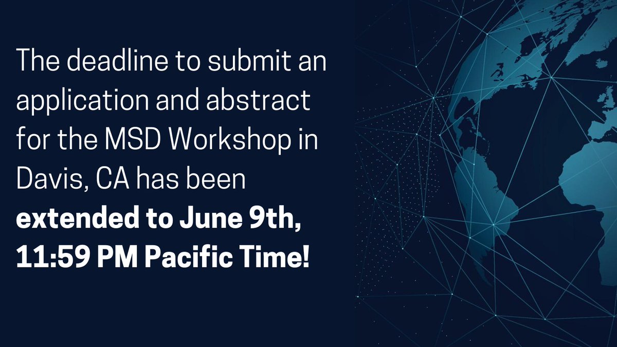 There is still time to apply to the upcoming MSD Workshop in Davis! Applications are now due June 9th at 11:59 PM PT. Apply to attend here: tinyurl.com/MSD-apply