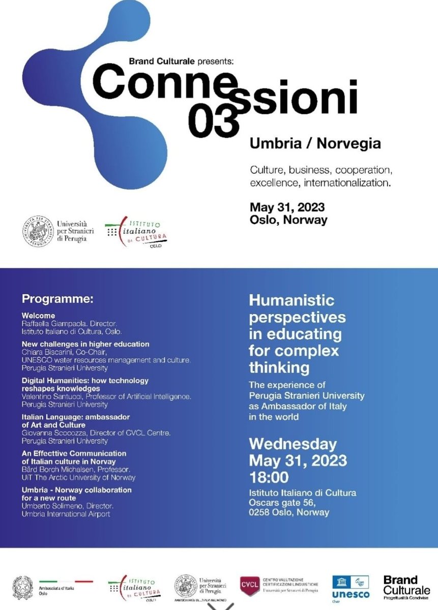 iicoslo's tweet image. 🖊 Informative and networking event at the ICI with the #Università per Stranieri in Perugia: interesting opportunities to learn our #language, challenge the new frontiers of #humanistic studies, and activate #student exchanges 📚 Thanks to the the audience who joined us!