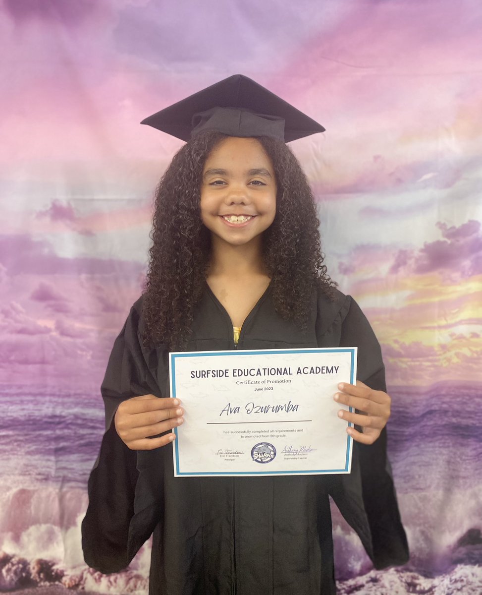 AvaOSoccer's tweet photo. Today, I graduated to middle school! #graduate #6thgrader #capandgown #surfide #shark #movingup #growingup #middleschooler https://t.co/vsn2QpzRWH